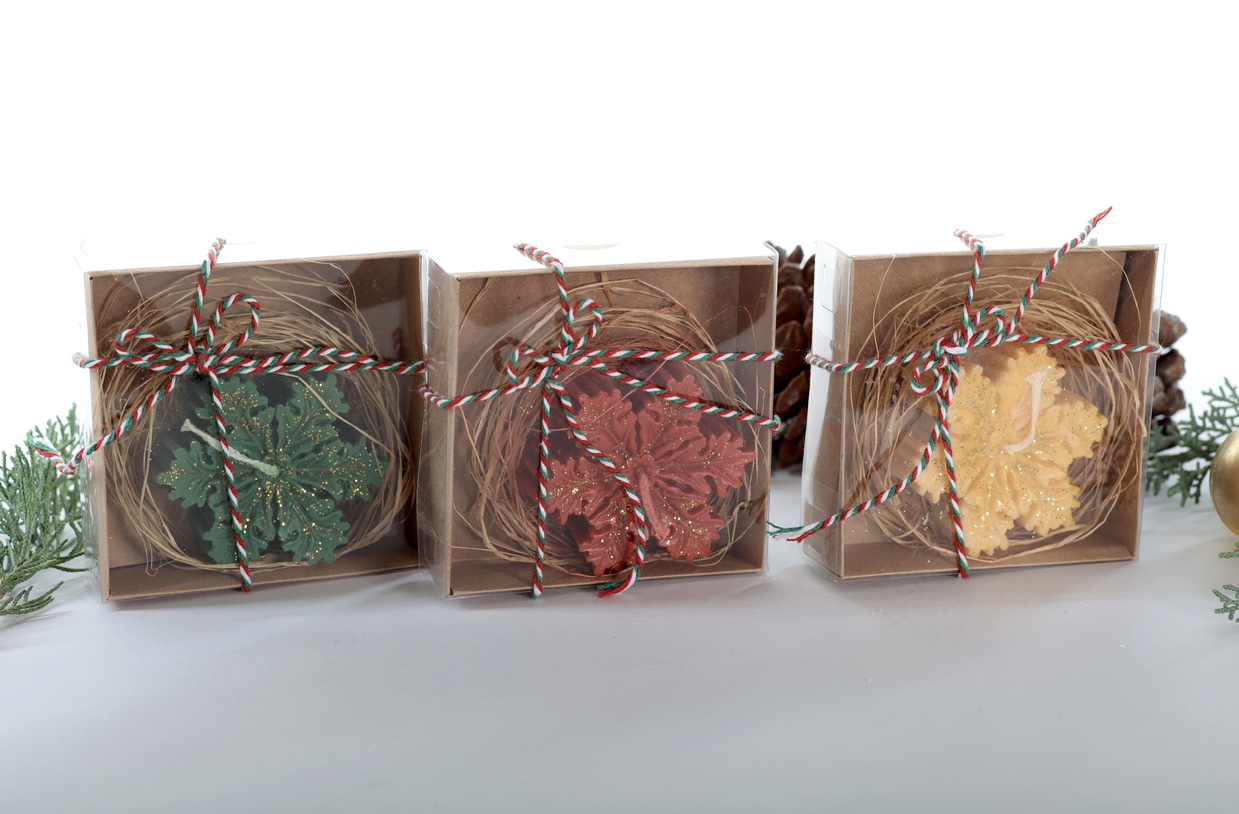 Üçlü Kar Tanesi Mum Seti